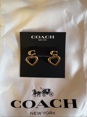 Coach Gold Open Heart Drop Earrings